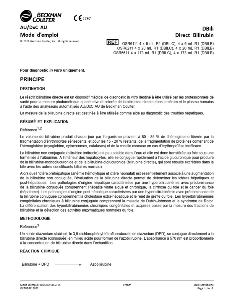 Mode d'emploi du réactif DBili | PDF | Spécialités médicales | Médecine ...