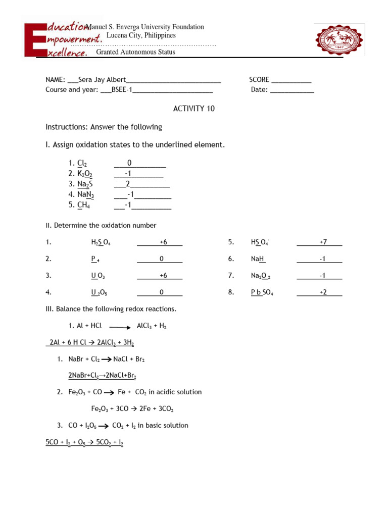 CHM113 ACTIVITY 10 ELECTROCHEM Answ PDF