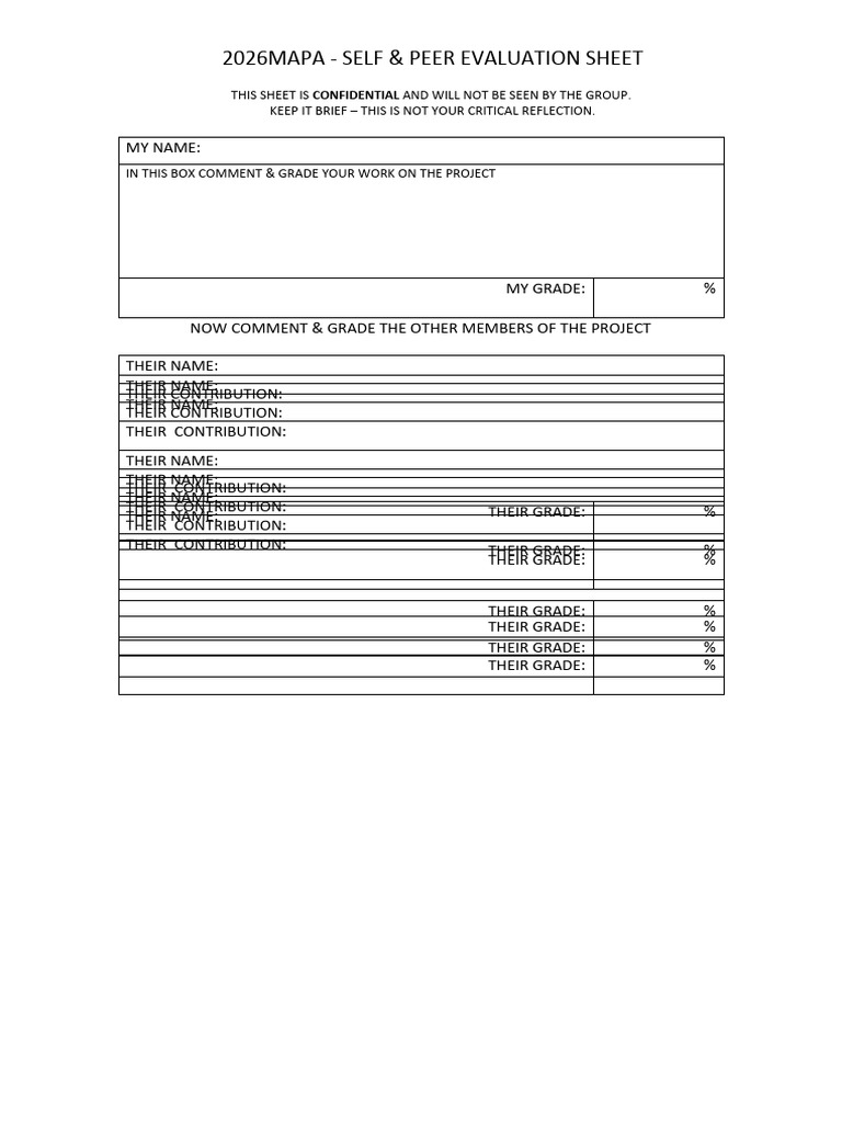 Self and Peer Evaluation Sheet | PDF