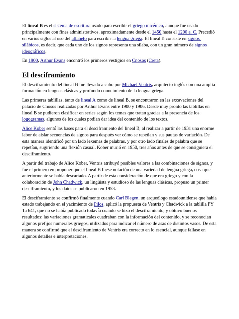 Escritura Lineal B: Orígenes y Desciframiento | PDF | Escritura ...