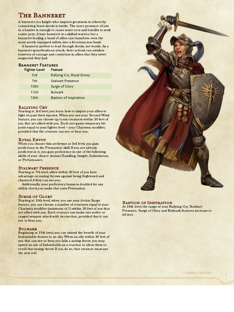 Banneret Fighter Features in D&D 5E | PDF