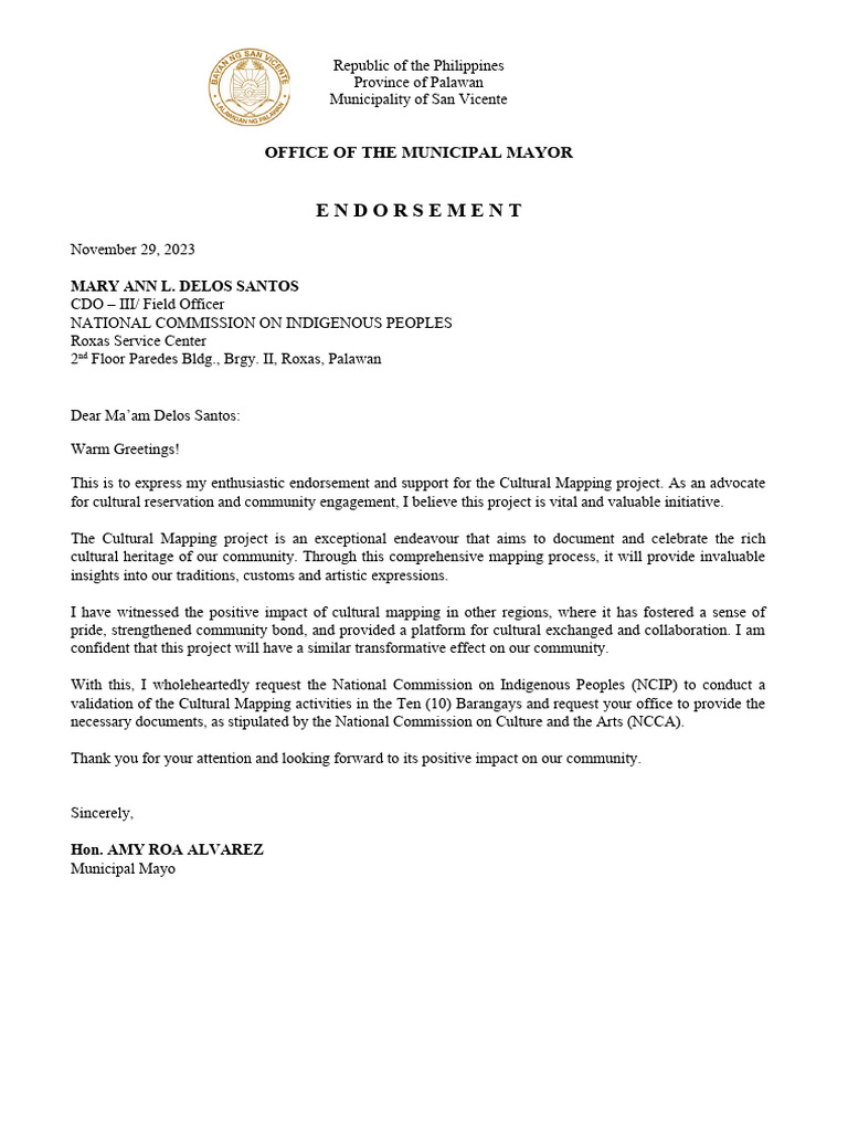 Endorsement for Cultural Mapping Project | PDF