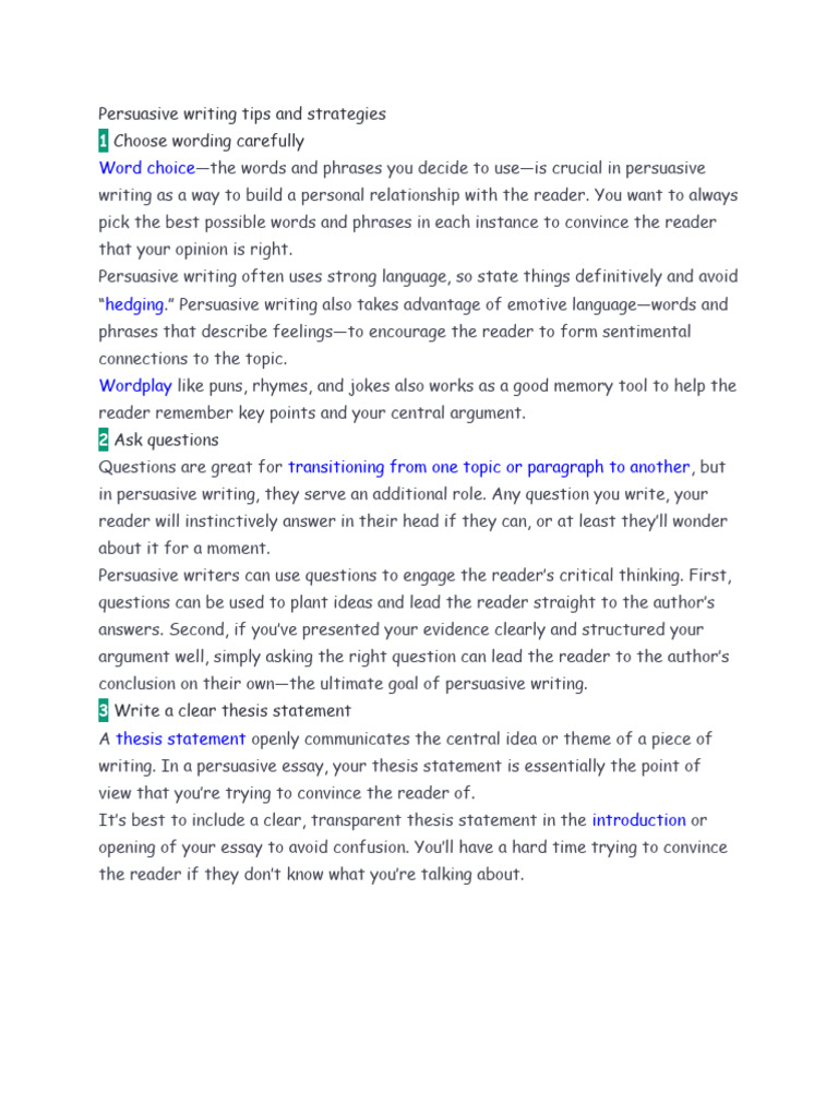 Persuasive Writing Tips and Strategies PDF Persuasion Question