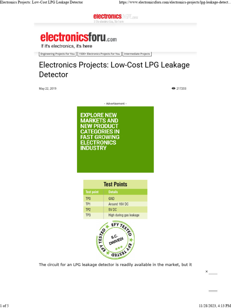 Electronics Projects Low-Cost LPG Leakage Detector | PDF | Detector (Radio) | Rectifier