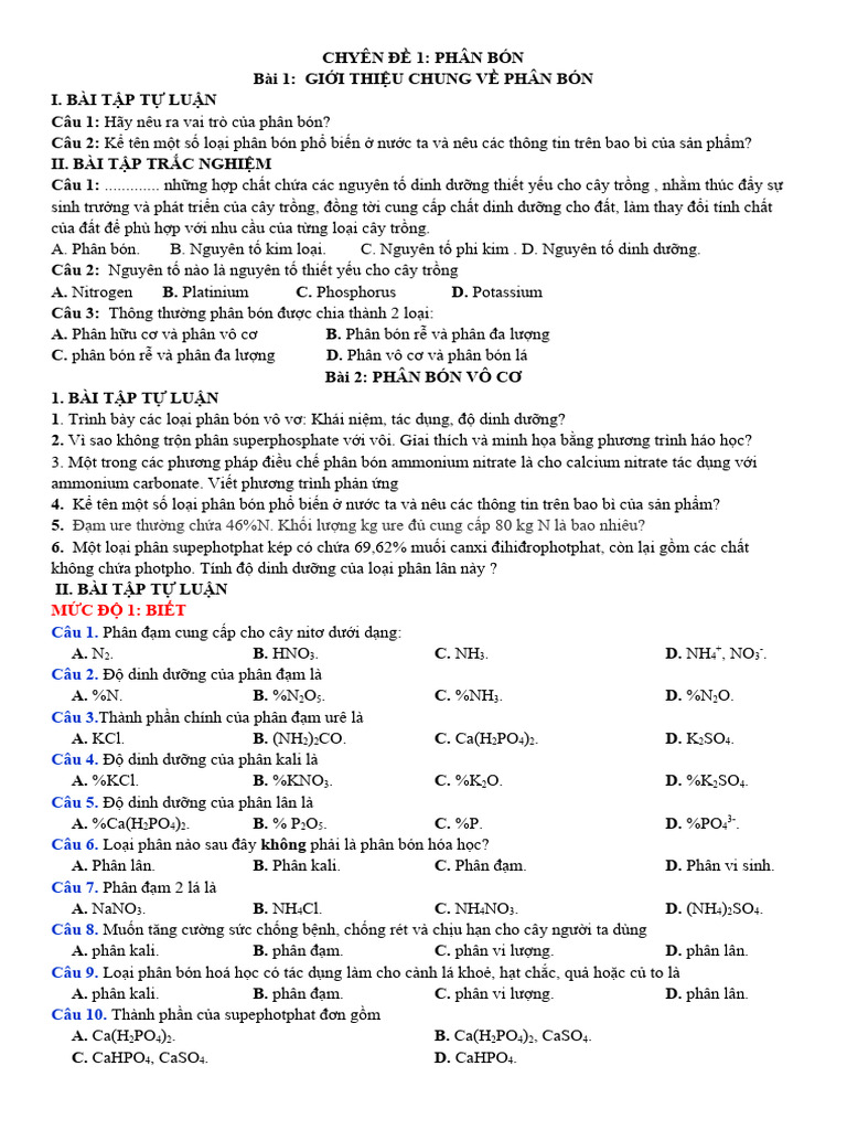 BT CHUYÊN ĐỀ KÌ 1 | PDF