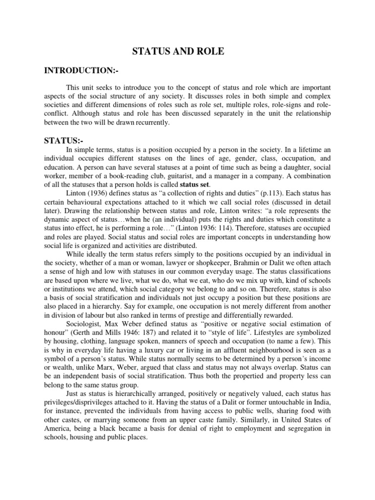 Understanding Status and Role in Sociology | PDF | Social Status ...