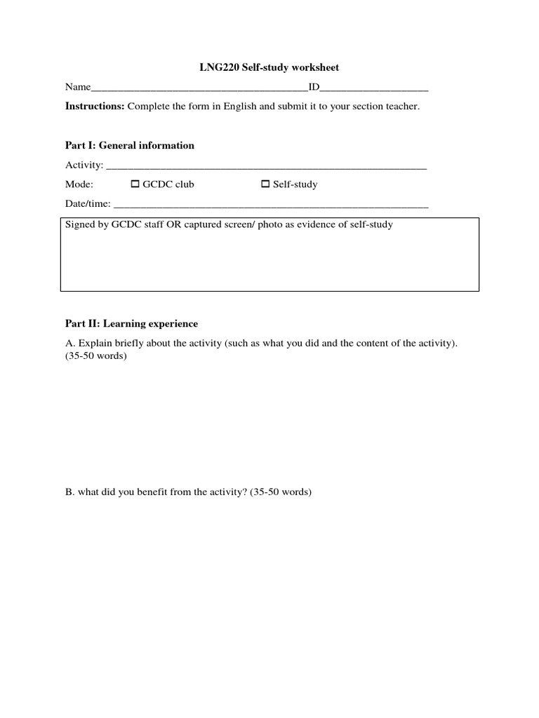 65 1 LNG220 Worksheet Self Study | PDF