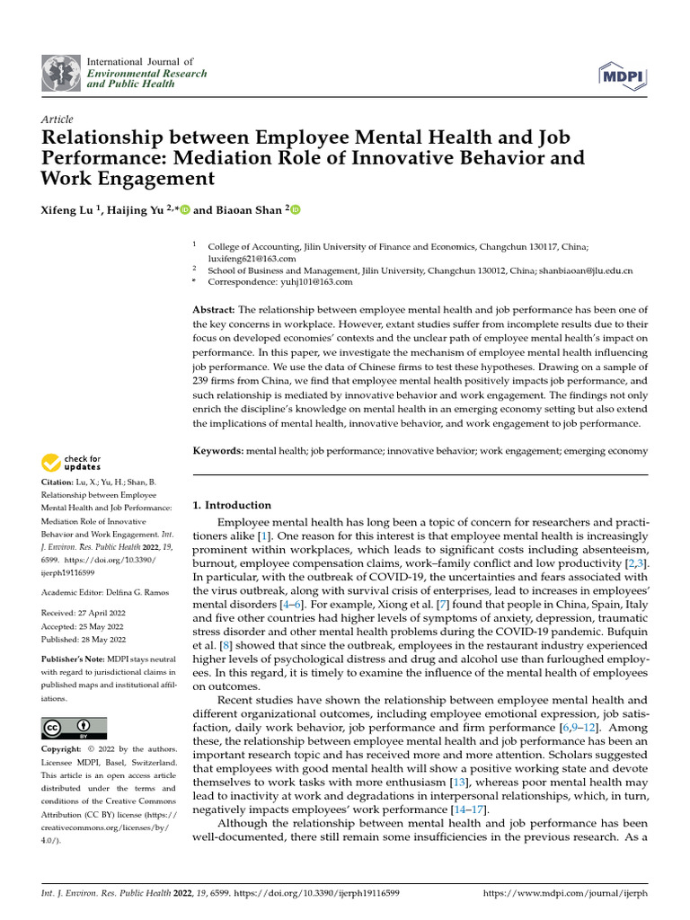 Relationship between employee mental health and job performance