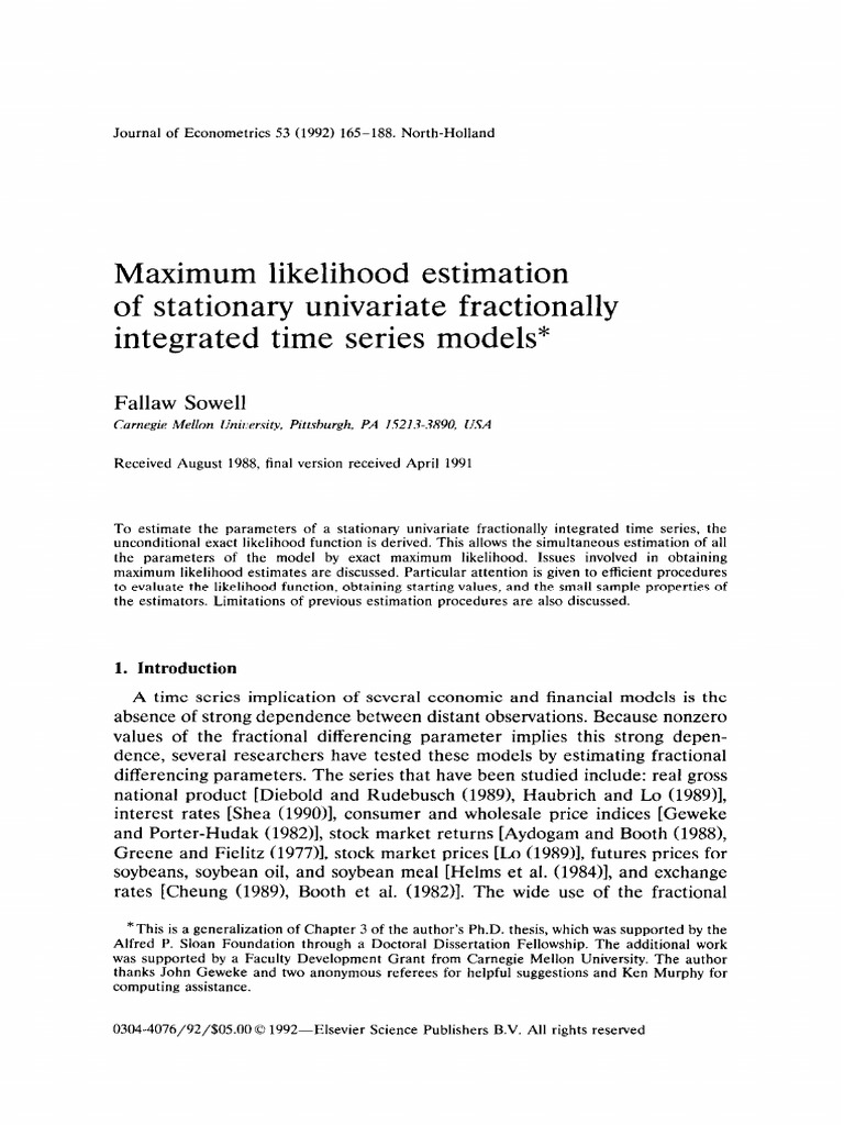 Sowell maximum likelihood estimation download free pdf