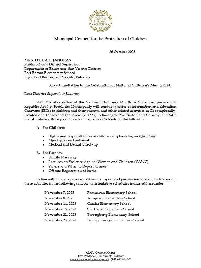 National Children's Month 2024 Activities | PDF | Social Institutions