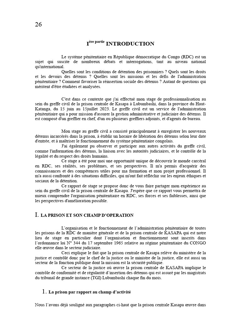Rapport de stage au greffe civil pénitentiaire | PDF | Crime et ...