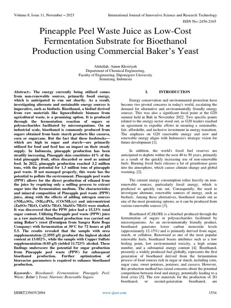 Pineapple Peel Waste Juice As LowCost Fermentation Substrate For