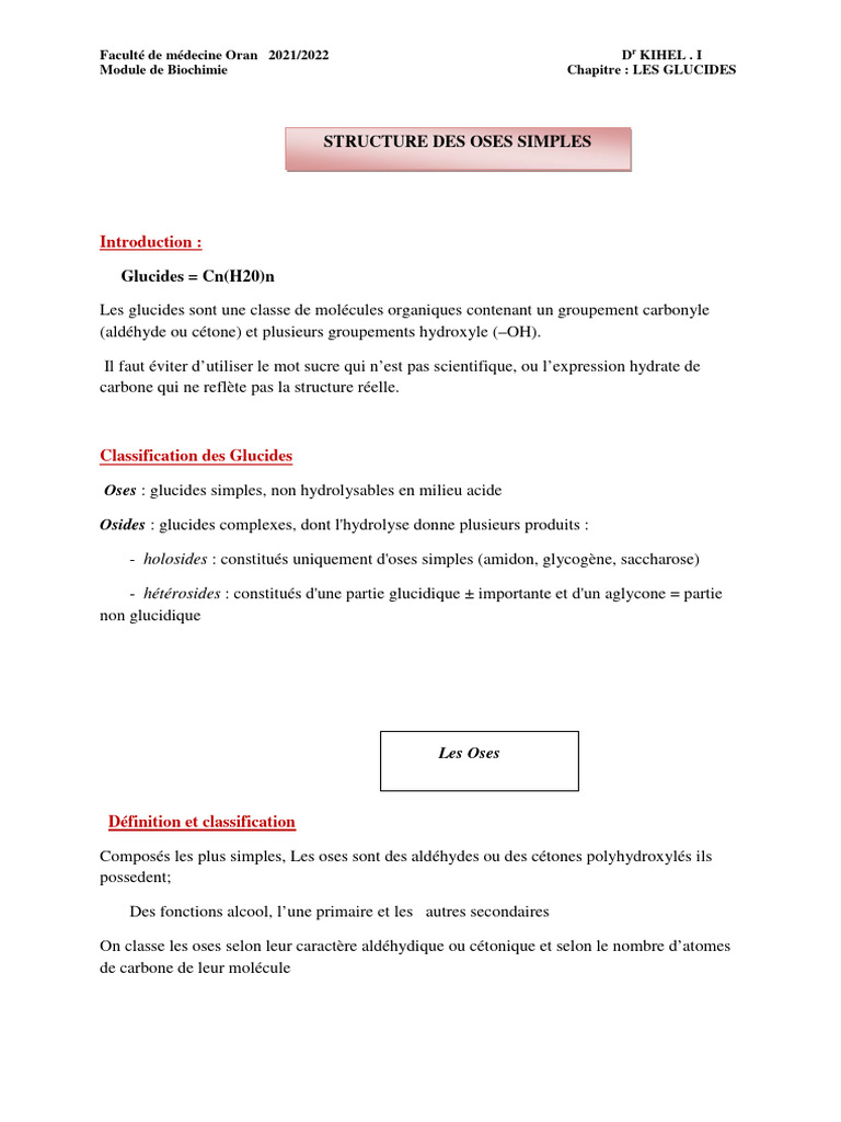 Structure et Classification des Oses | PDF | Glucide | Synthèse chimique