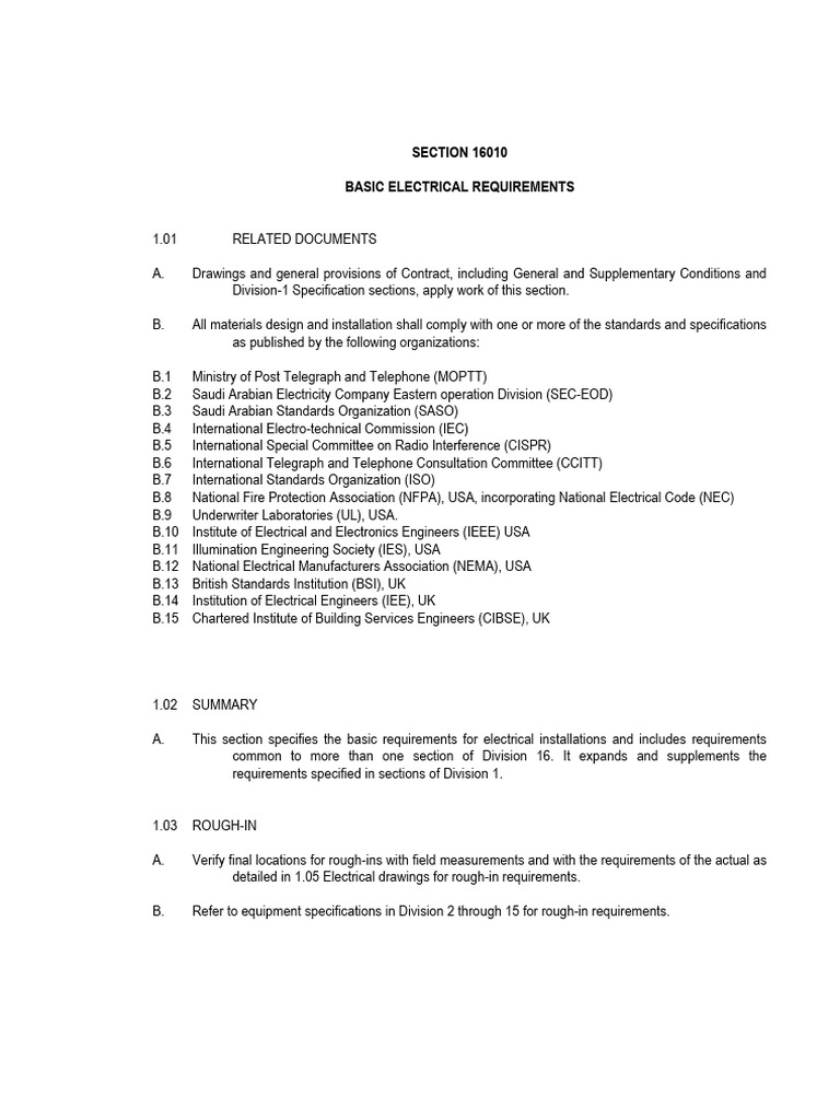 Basic Electrical Requirements PDF International Electrotechnical Commission Electrical Wiring