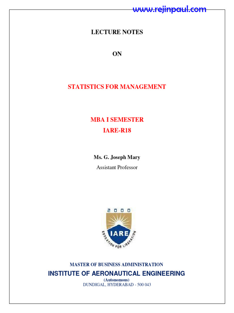 MBA Statistics for Management Notes | PDF | Statistics | Mean