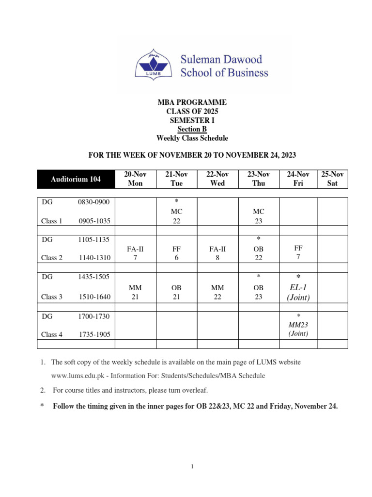MBA Class Schedule: Nov 20-24, 2023 | PDF | Marketing | Business