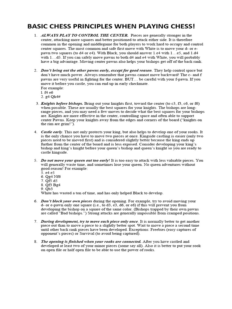 Essential Chess Opening Strategies | PDF | Chess Openings | Traditional ...