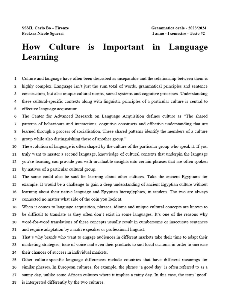 Culture's Role in Language Learning | PDF | Language Acquisition | Gesture