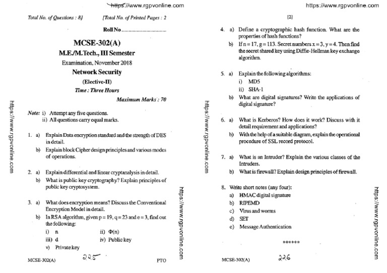 Mcse 302 (A) Network Security Nov 2018 | PDF