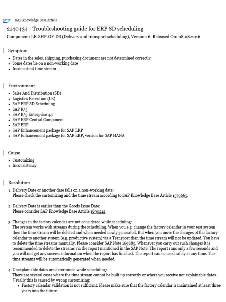 SAP SD Scheduling Troubleshooting Guide | PDF | Software Engineering ...