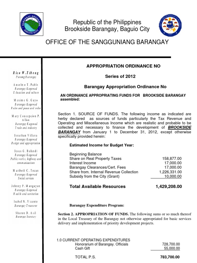 Barangay Annual Budget Sample HQ Printable Documents