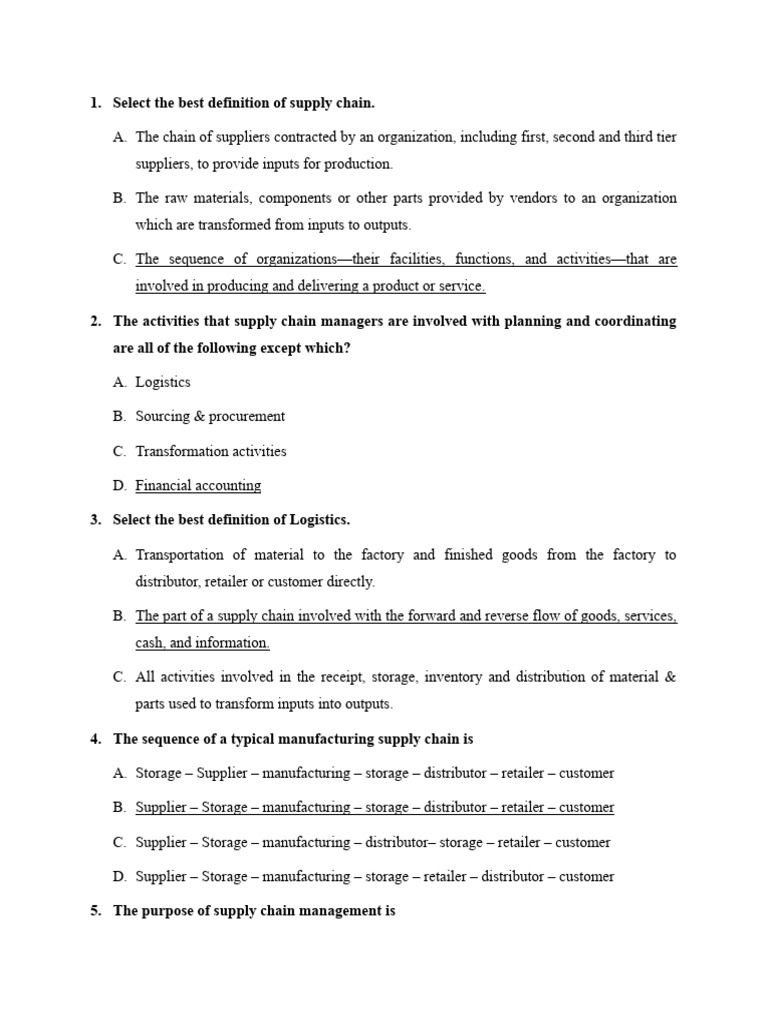 Practice Sheet With Answers 2 PDF Supply Chain Supply Chain Management