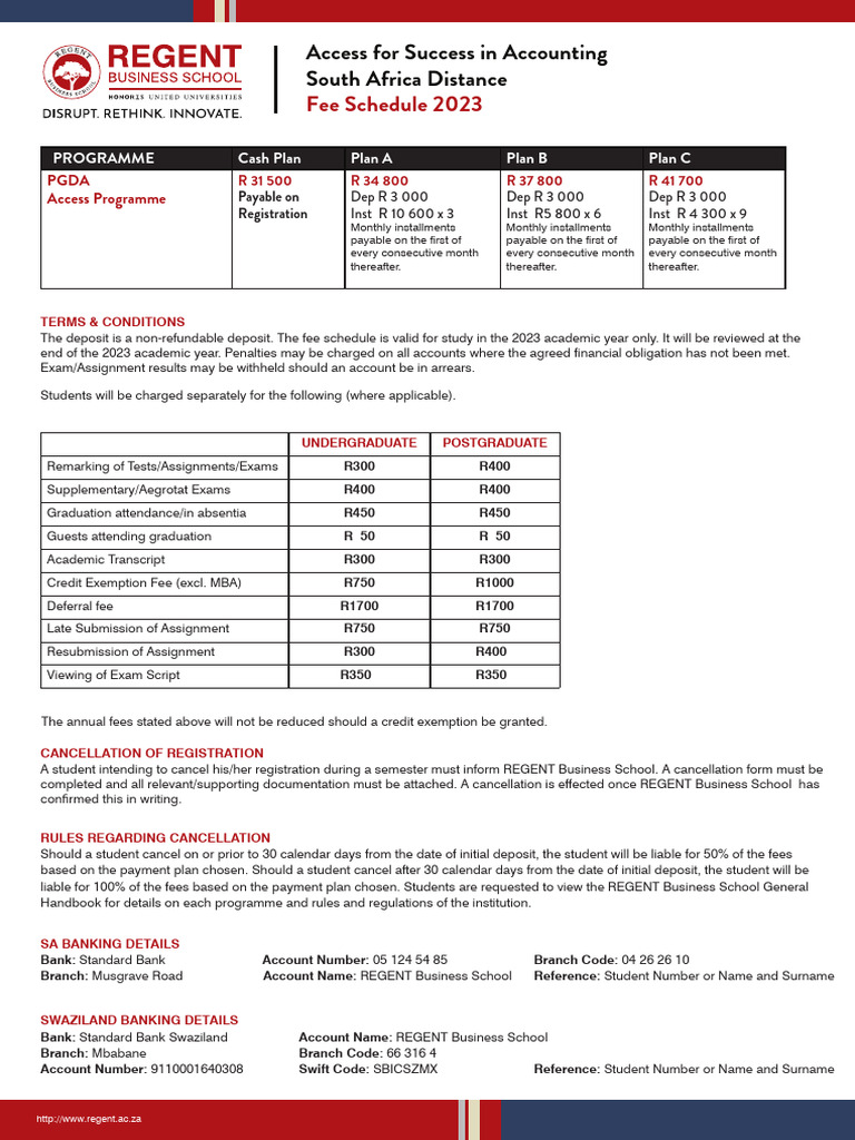 2023 PGDA Access Programme Fee Schedule PDF Banks Payments