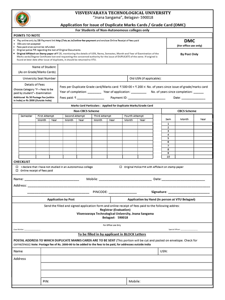 Visvesvaraya technological university application for issue of