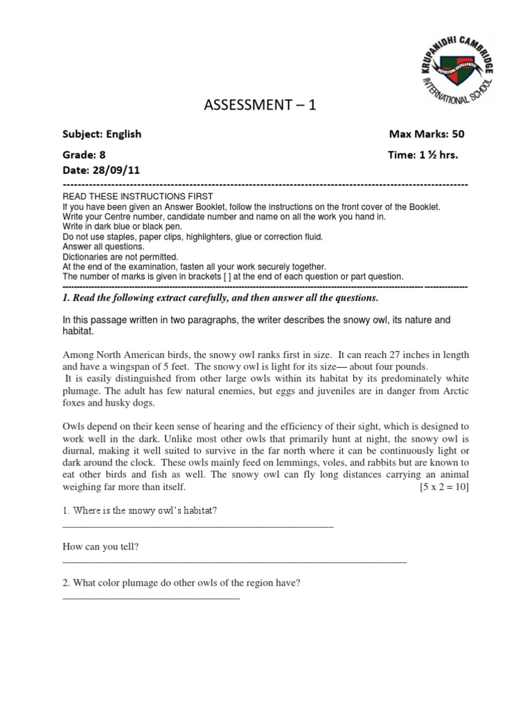 Grade 8 English Question Paper Owl Energy Development