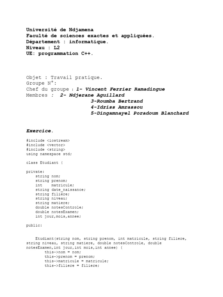Gestion des étudiants en C++ | PDF | C ++ | Objet (informatique)