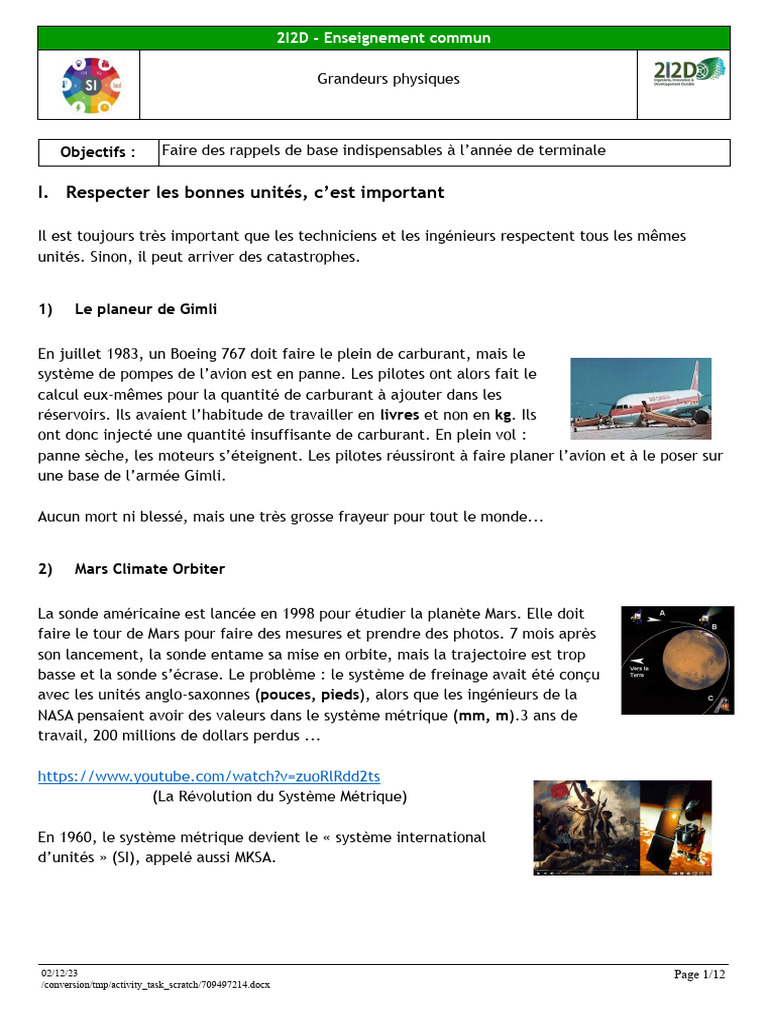 Grandeurs Physiques et Unités SI | PDF | Kilogramme | Système ...