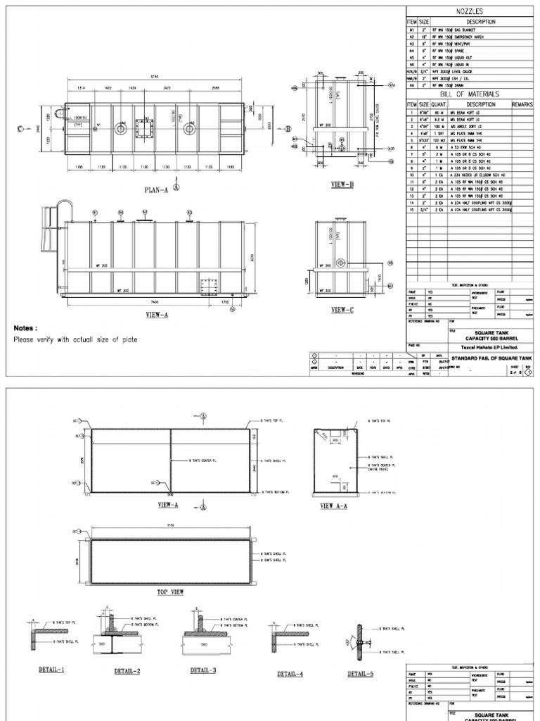 Portable Square Tank For Oil - Water 500 BBL - Texcal Mahato EPL | PDF