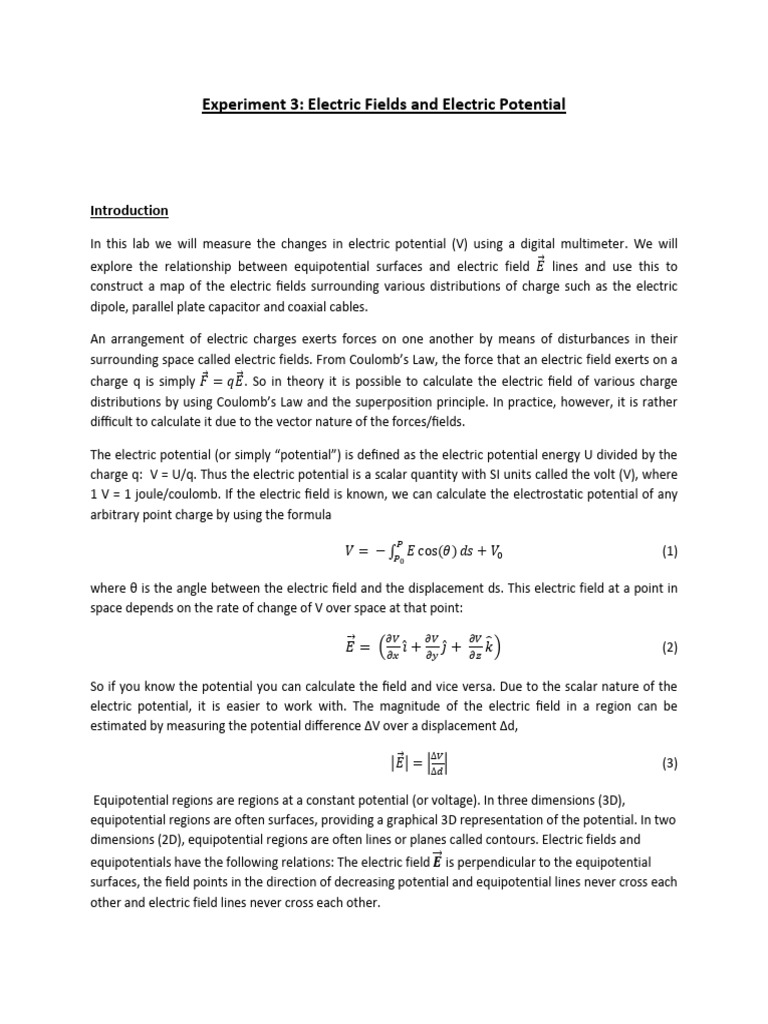 Electric Fields and Potential Lab Experiment | PDF | Electric Field ...