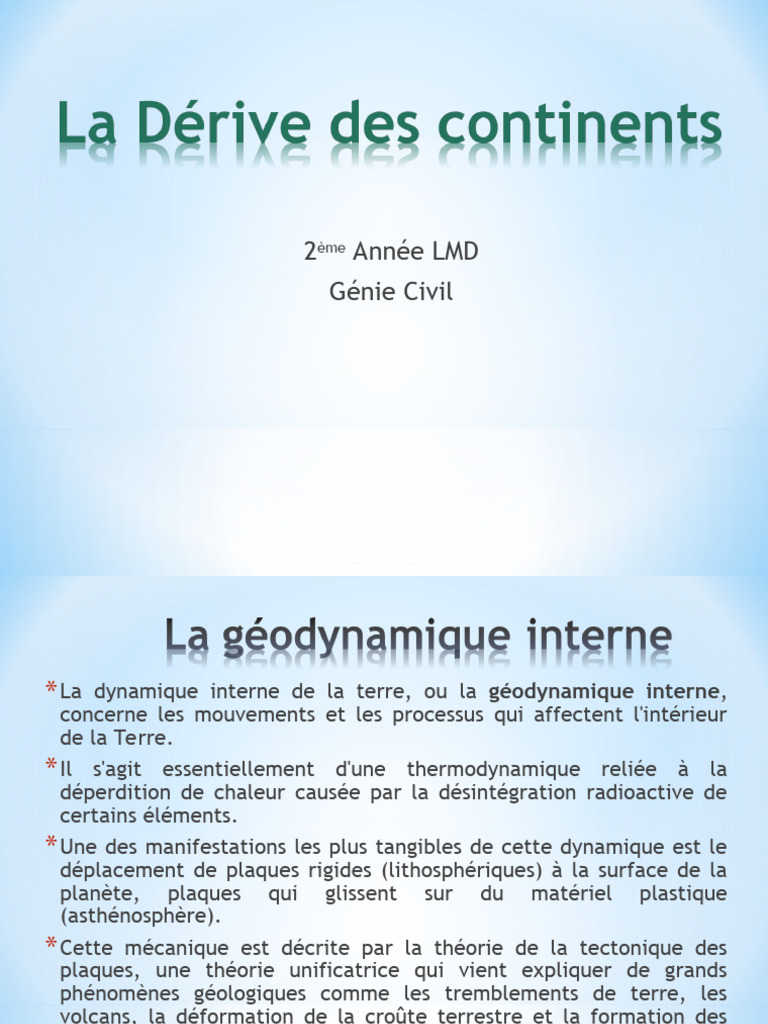 Dérive des continents Théorie de Wegener PDF Tectonique des — free download
