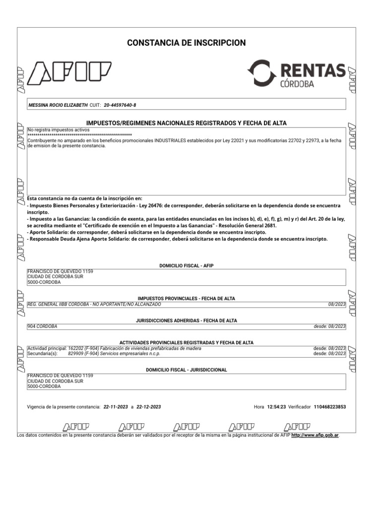 Constancia de Inscripción AFIP 2023 | PDF | Impuestos | Gobierno