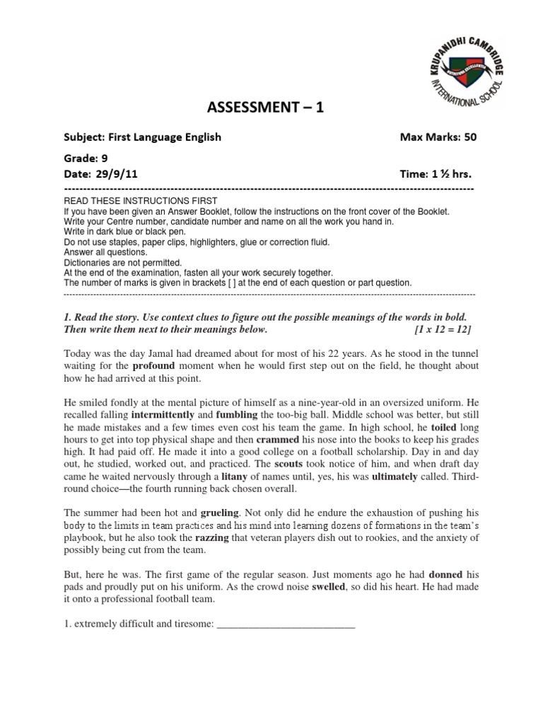 Grade 9 English Language Assessment | PDF | Taste | Tooth
