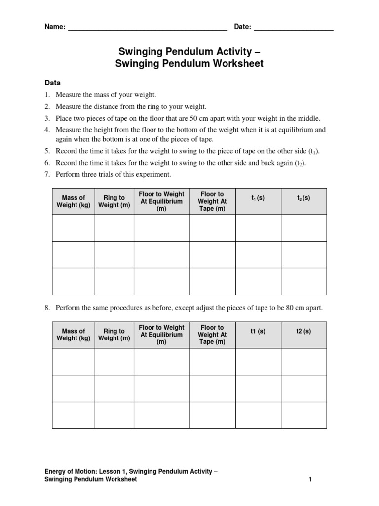 Swinging Pendulum PE To KE | PDF | Pendulum | Weight