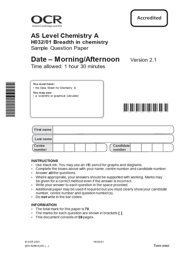 Unit h032 01 breadth in chemistry sample assessment materials pdf