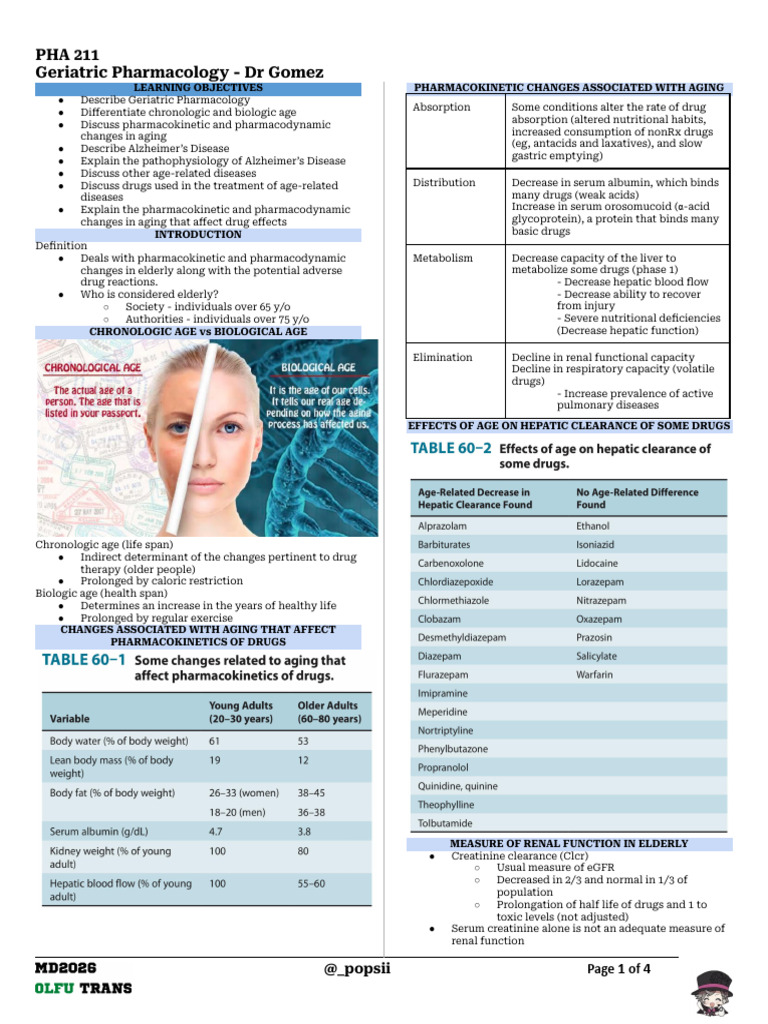 PHA 211 - Geriatric Pharmacology | PDF | Antipsychotic | Vascular ...