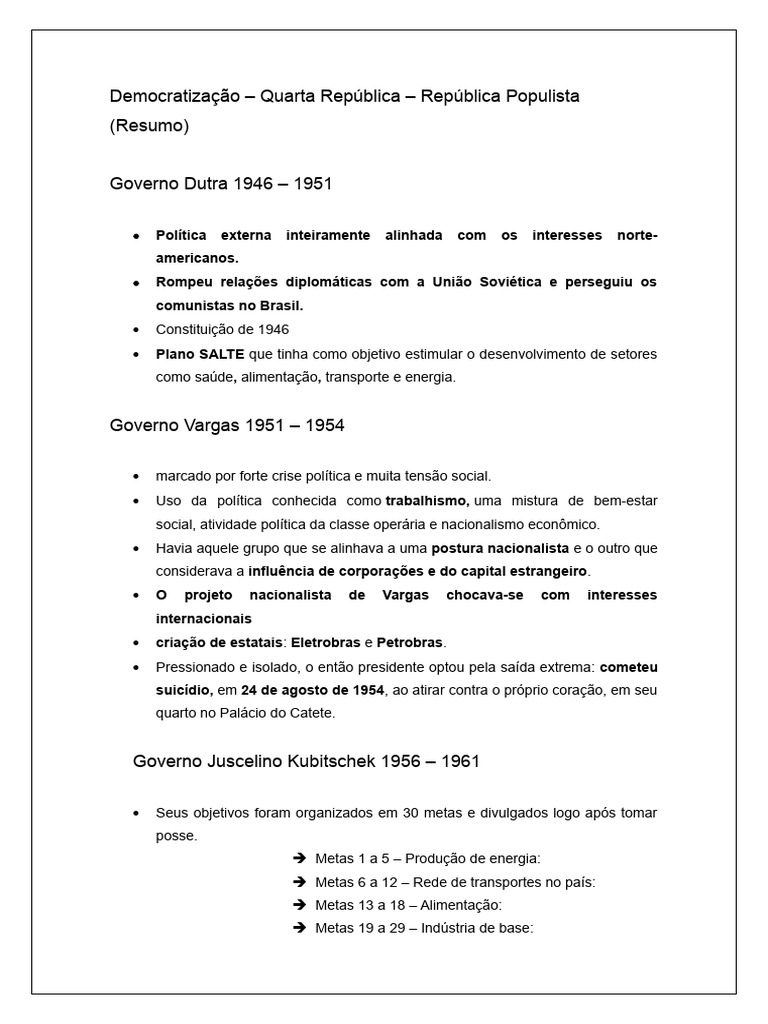 Quarta República: Democratização e Crises | PDF