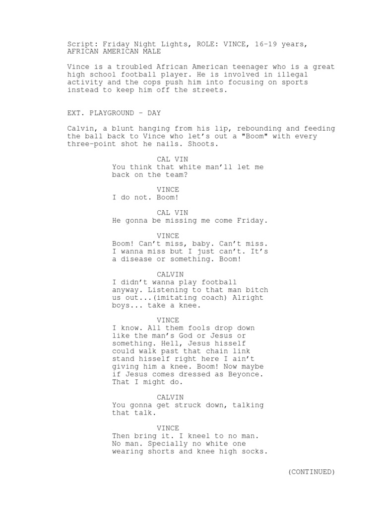 Friday Night Lights Vince Scene 1 PDF