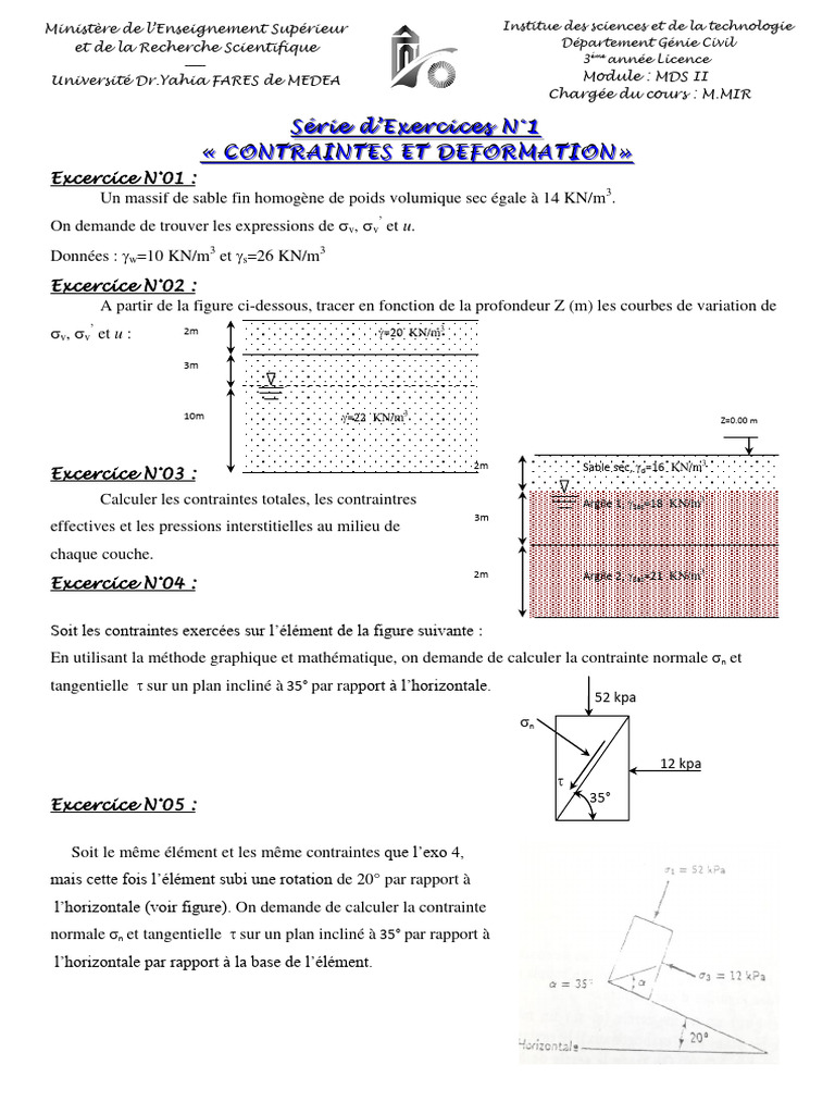 Exercices sur contraintes en génie civil | PDF | Sciences et mathématiques