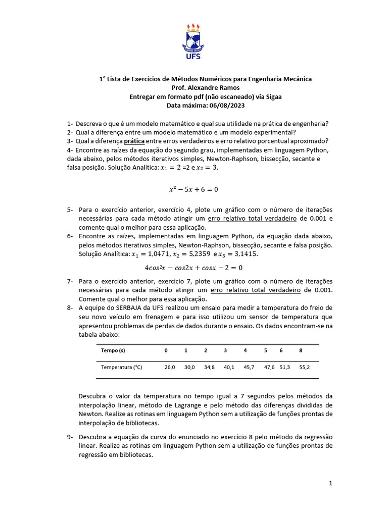 Exercícios de Métodos Numéricos em Python | PDF | Análise numérica ...
