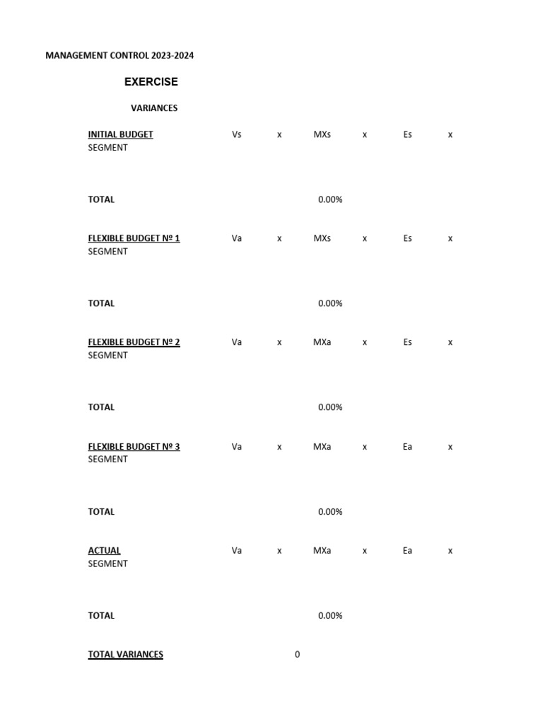 UE MC 20232024 Variance Analysis Exercises Excel Sheet PDF