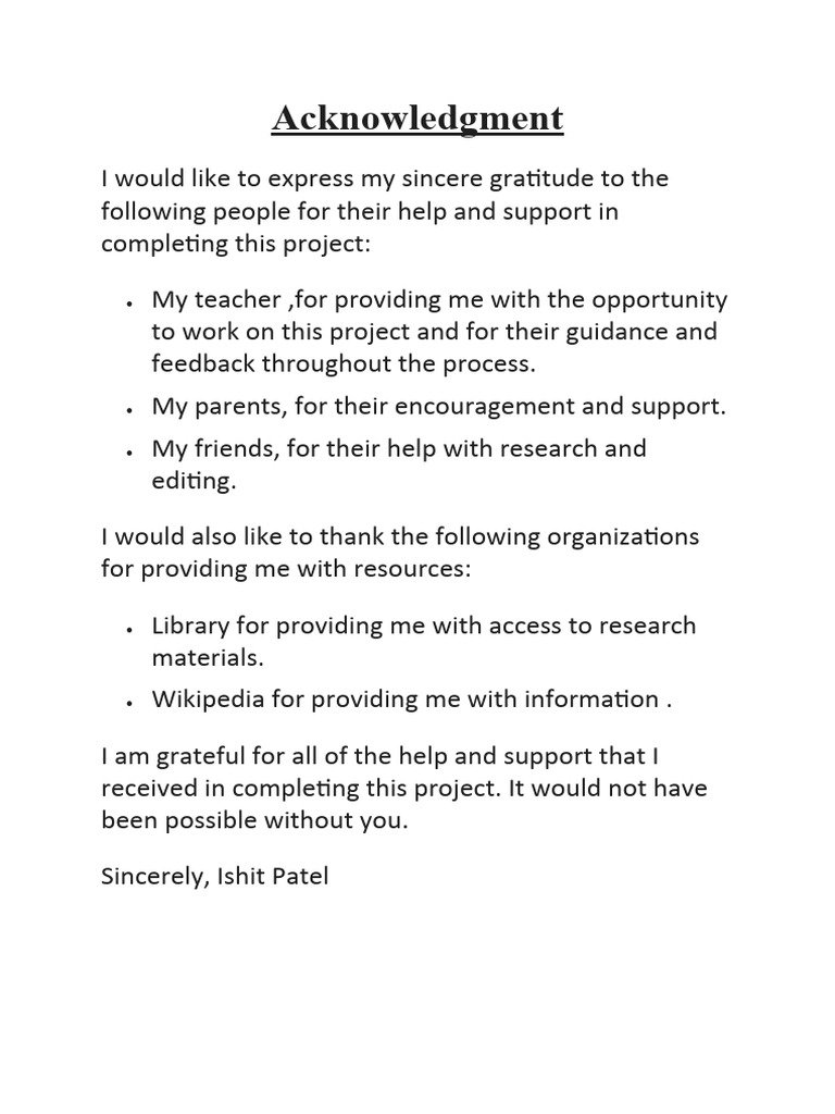 Acknowledgement For Projects Word | PDF | Social Science | Wellness