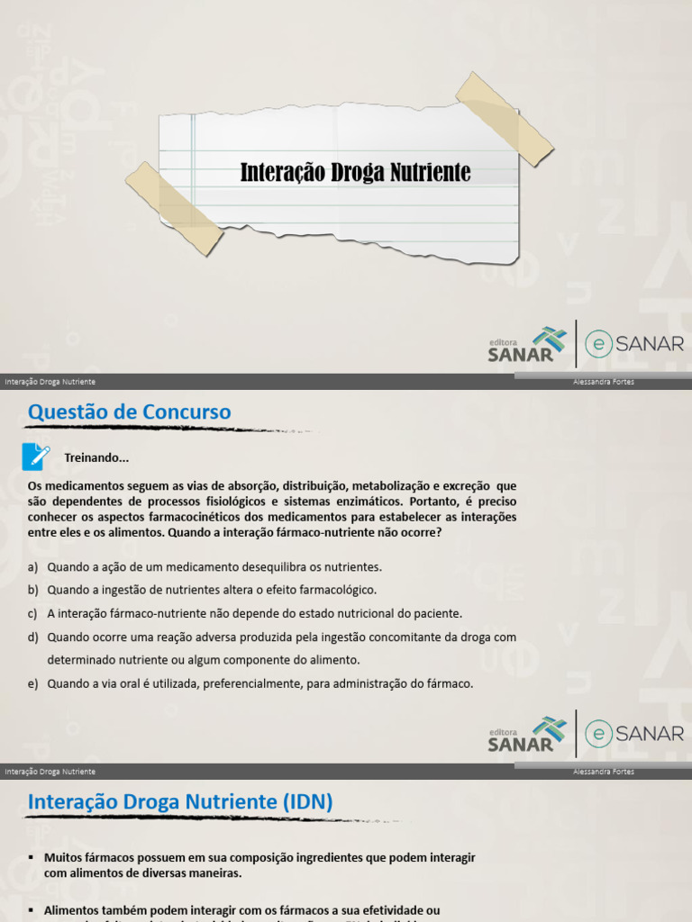 Aula30 Interacao Droga Nutriente | PDF | Nutrientes | Farmacologia
