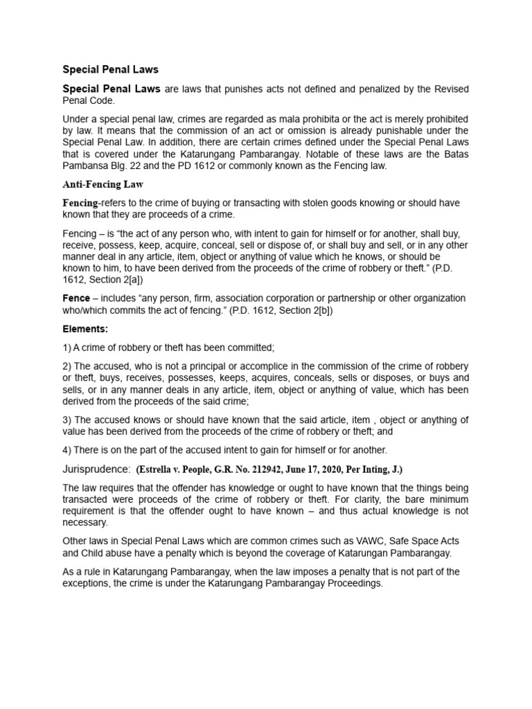 AntiFencing Law PDF Criminal Law Robbery