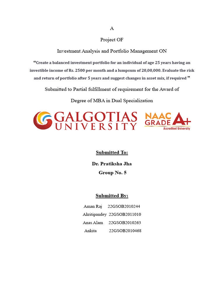 Project of Virtual Investment Portfolios PDF Asset Allocation