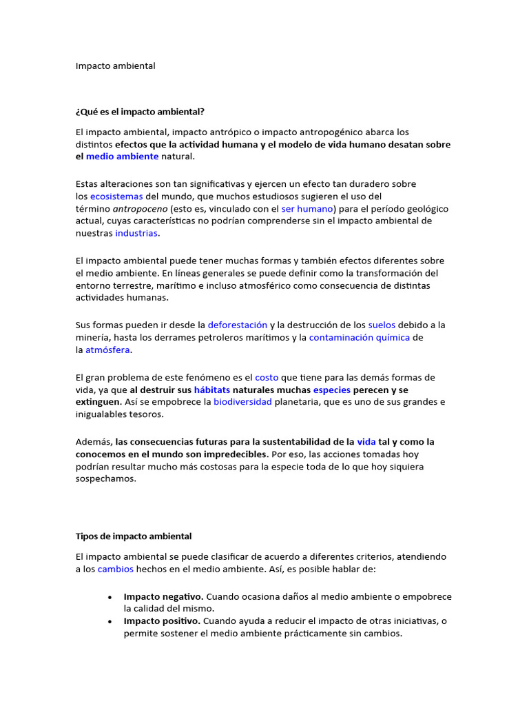 Impacto Ambiental | PDF | Entorno natural | Residuos