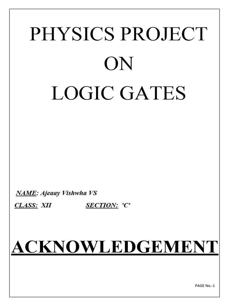 C B S E Class 12 Physics Project On Logic Gates PDF Logic Gate
